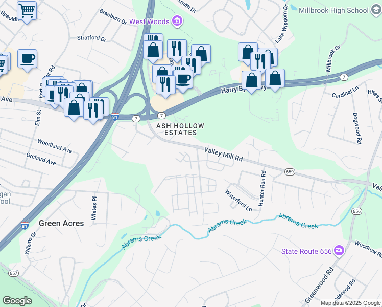 map of restaurants, bars, coffee shops, grocery stores, and more near 151 Brookland Terrace in Winchester