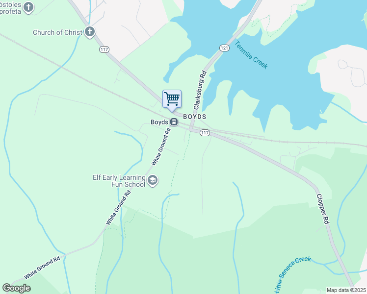 map of restaurants, bars, coffee shops, grocery stores, and more near 15010 Clopper Road in Boyds