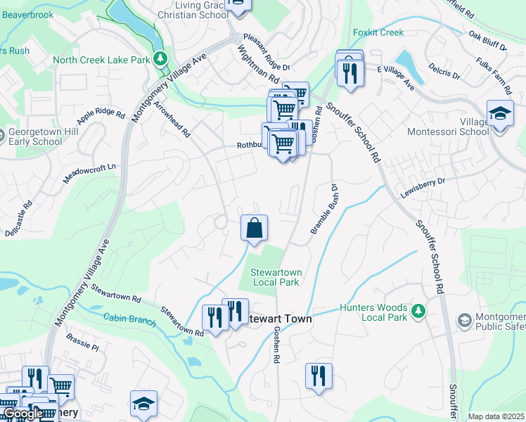 map of restaurants, bars, coffee shops, grocery stores, and more near 9202 Weathervane Place in Gaithersburg