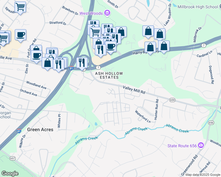 map of restaurants, bars, coffee shops, grocery stores, and more near 141 Brookland Terrace in Winchester