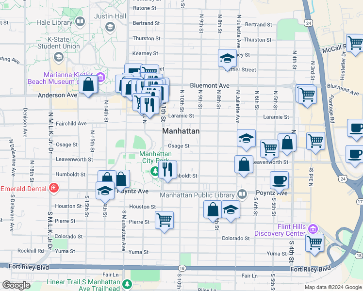 map of restaurants, bars, coffee shops, grocery stores, and more near 400 North 10th Street in Manhattan