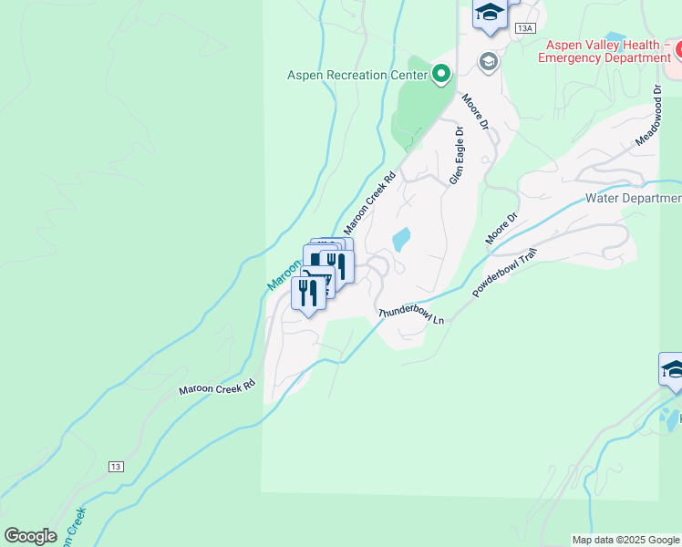 map of restaurants, bars, coffee shops, grocery stores, and more near 155 Boomerang Road in Aspen