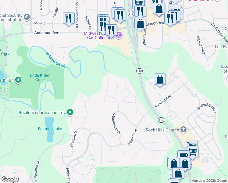 map of restaurants, bars, coffee shops, grocery stores, and more near 148 Bethany Dr in Manhattan
