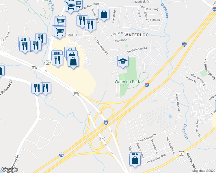 map of restaurants, bars, coffee shops, grocery stores, and more near 6881 Old Waterloo Road in Elkridge