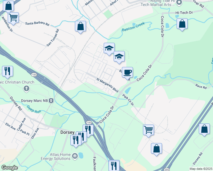 map of restaurants, bars, coffee shops, grocery stores, and more near 6995 Southmoor Street in Hanover