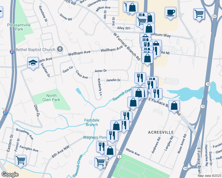 map of restaurants, bars, coffee shops, grocery stores, and more near 1200 Branch Lane in Glen Burnie