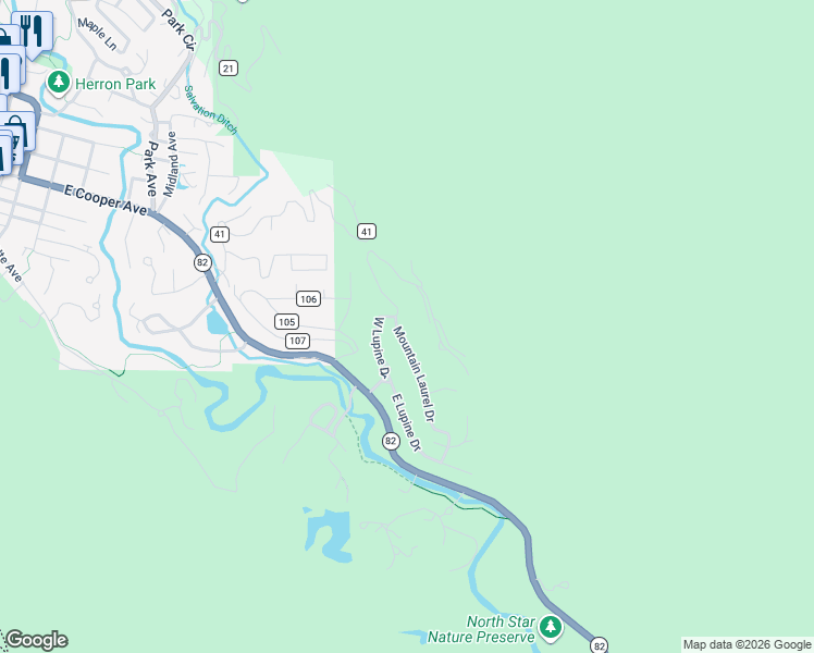 map of restaurants, bars, coffee shops, grocery stores, and more near 348 Mountain Laurel Drive in Aspen
