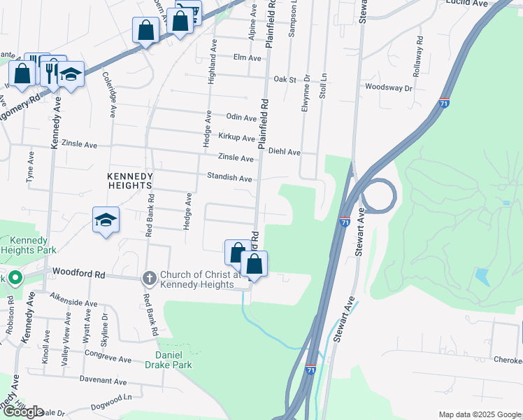 map of restaurants, bars, coffee shops, grocery stores, and more near 6129 Plainfield Road in Cincinnati