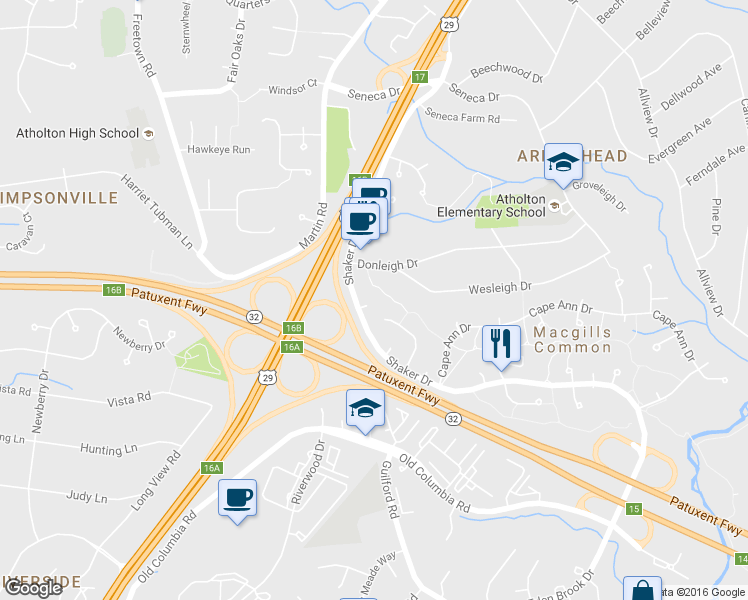 map of restaurants, bars, coffee shops, grocery stores, and more near 10292 Shaker Drive in Columbia