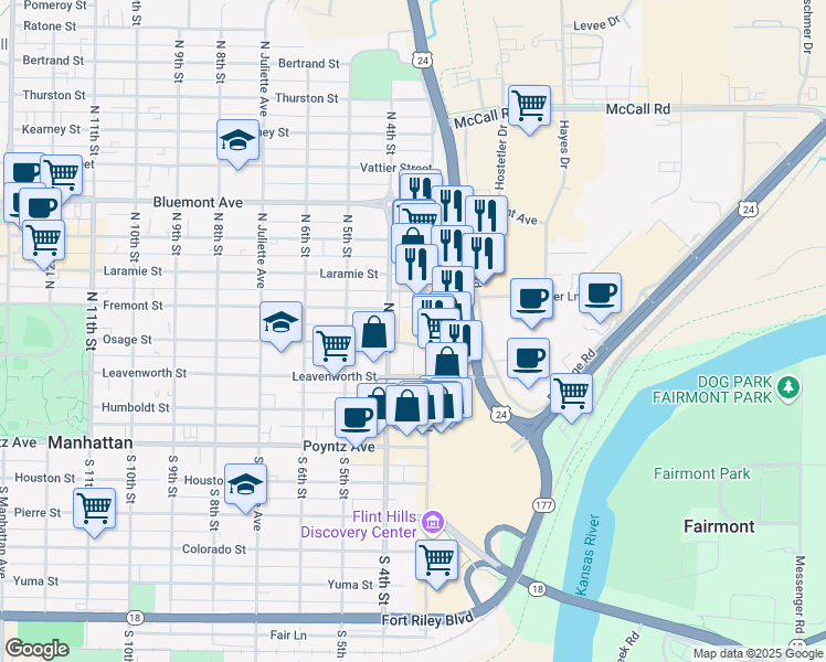 map of restaurants, bars, coffee shops, grocery stores, and more near 401 North 3rd Street in Manhattan