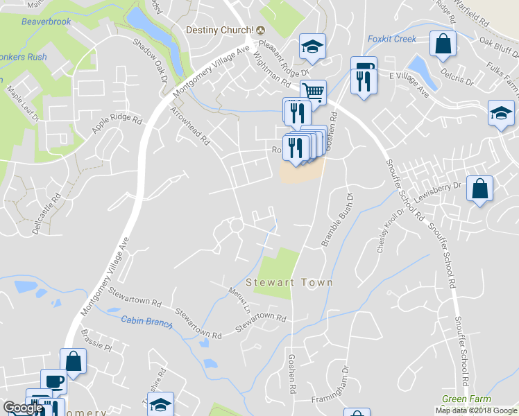 map of restaurants, bars, coffee shops, grocery stores, and more near 9315 Weathervane Pl in Gaithersburg