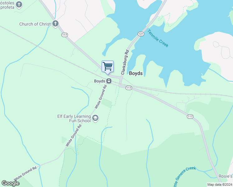map of restaurants, bars, coffee shops, grocery stores, and more near 15010 Clopper Road in Boyds