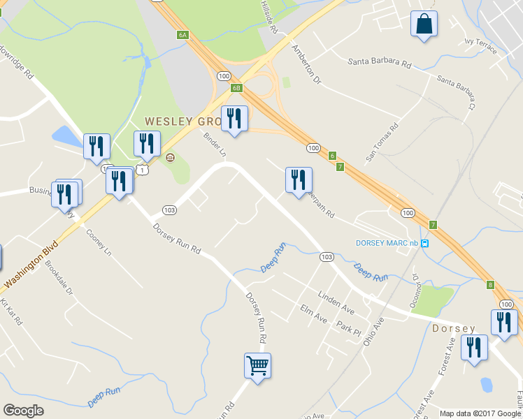 map of restaurants, bars, coffee shops, grocery stores, and more near 6909 Scarlet Oak Drive in Elkridge