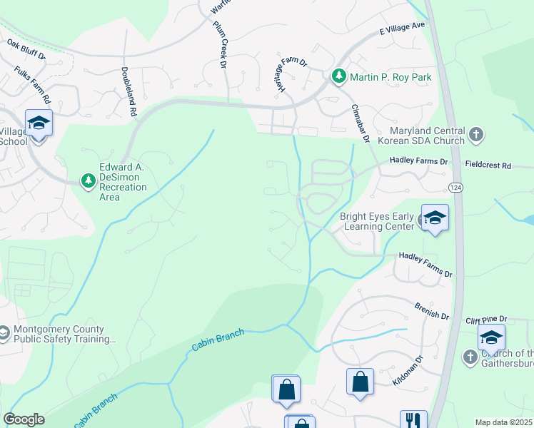 map of restaurants, bars, coffee shops, grocery stores, and more near 7714 Shady Brook Lane in Gaithersburg