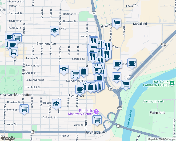 map of restaurants, bars, coffee shops, grocery stores, and more near 401 North 3rd Street in Manhattan