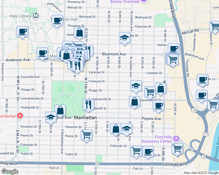 map of restaurants, bars, coffee shops, grocery stores, and more near 414 North 9th Street in Manhattan