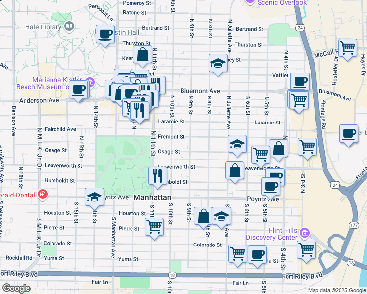 map of restaurants, bars, coffee shops, grocery stores, and more near 414 North 9th Street in Manhattan