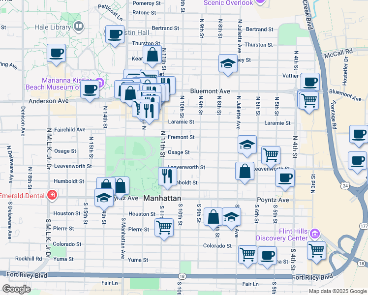map of restaurants, bars, coffee shops, grocery stores, and more near in Manhattan