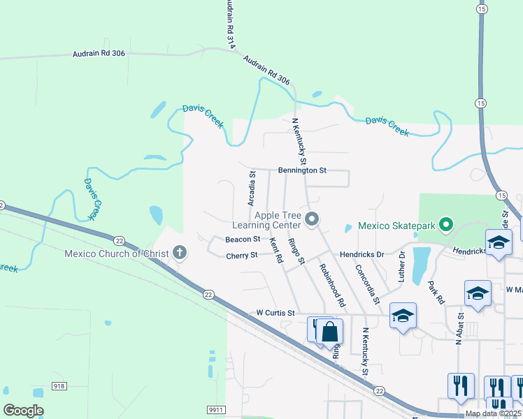 map of restaurants, bars, coffee shops, grocery stores, and more near 1415 Kent Road in Mexico