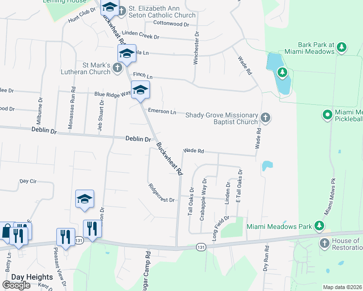 map of restaurants, bars, coffee shops, grocery stores, and more near 1386 Wade Road in Milford