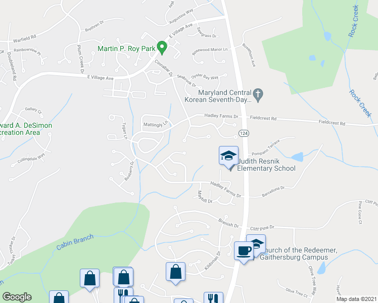 map of restaurants, bars, coffee shops, grocery stores, and more near 7500 Filbert Terrace in Gaithersburg