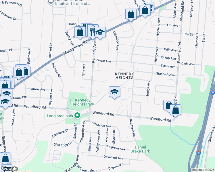 map of restaurants, bars, coffee shops, grocery stores, and more near 3645 Ravenwood Avenue in Cincinnati