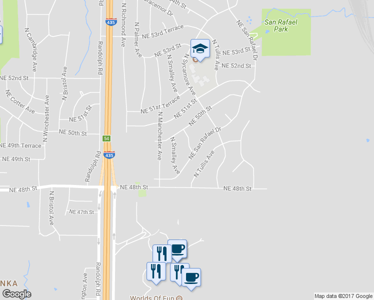 map of restaurants, bars, coffee shops, grocery stores, and more near 4908 North Potter Avenue in Kansas City