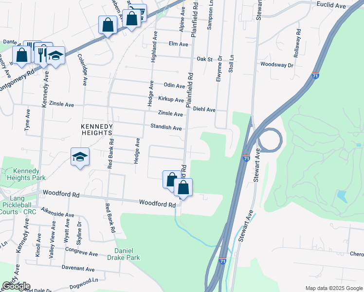 map of restaurants, bars, coffee shops, grocery stores, and more near 6129 Plainfield Road in Cincinnati