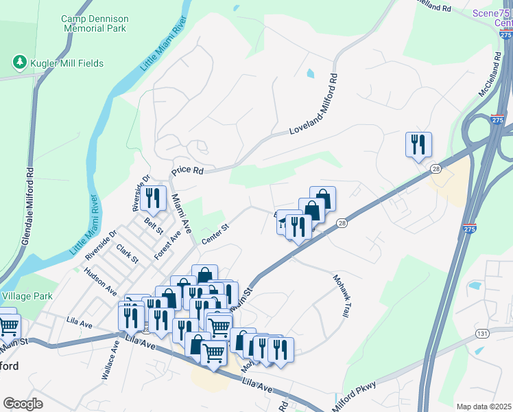 map of restaurants, bars, coffee shops, grocery stores, and more near 665 Brooklyn Avenue in Milford