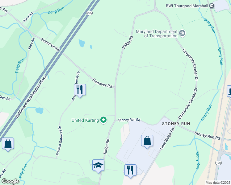 map of restaurants, bars, coffee shops, grocery stores, and more near 7157 Ridge Road in Hanover