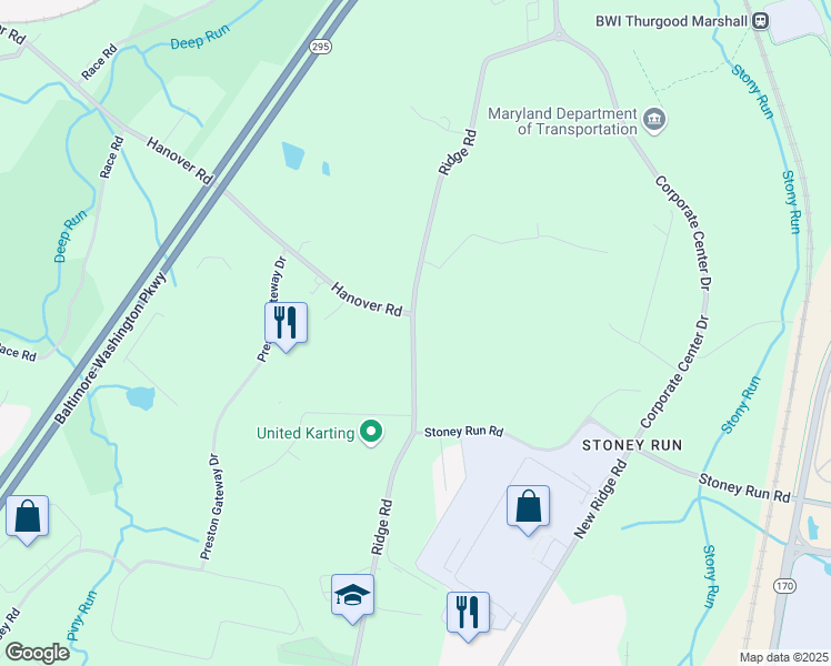 map of restaurants, bars, coffee shops, grocery stores, and more near 7157 Ridge Road in Hanover