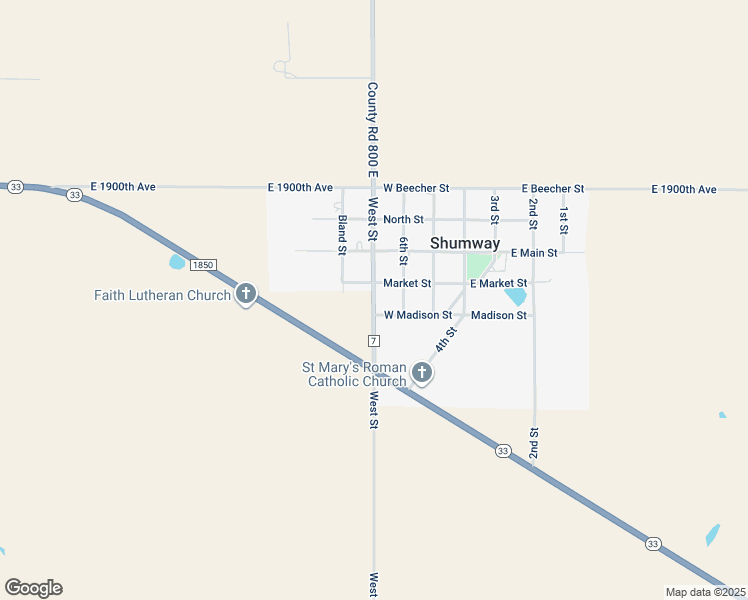 map of restaurants, bars, coffee shops, grocery stores, and more near 304 South West Street in Shumway