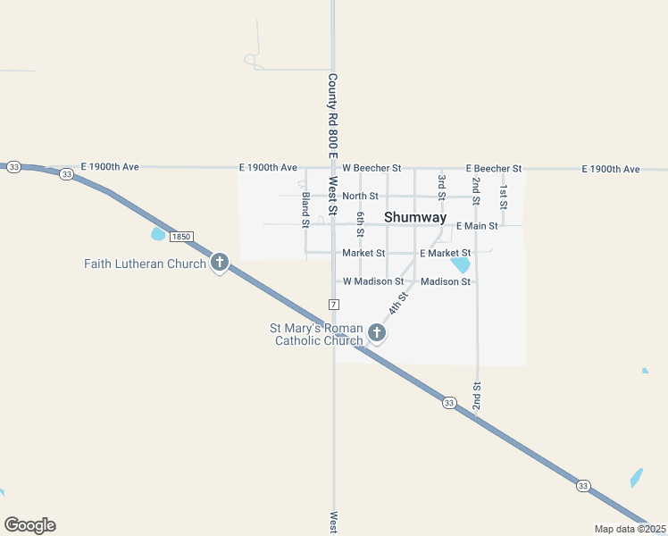 map of restaurants, bars, coffee shops, grocery stores, and more near 304 South West Street in Shumway