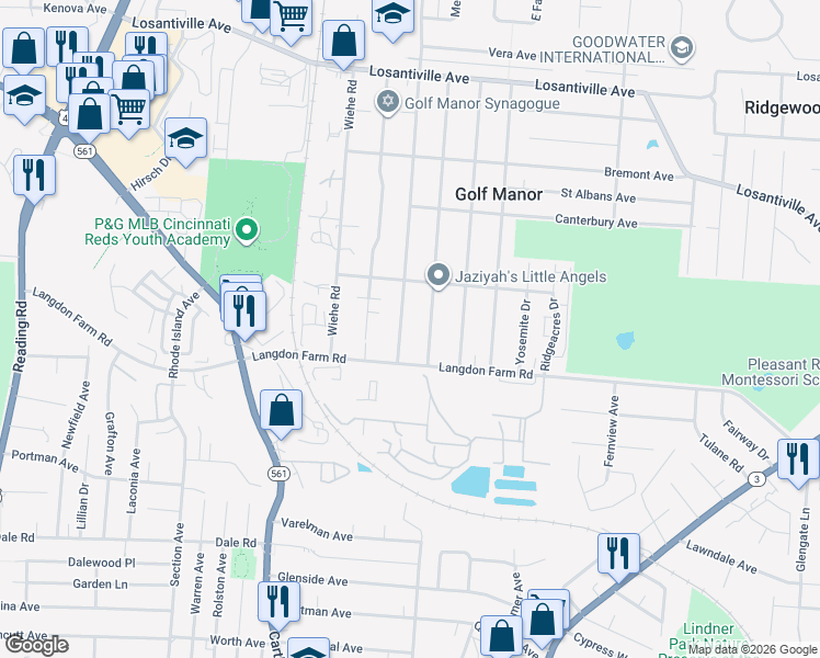 map of restaurants, bars, coffee shops, grocery stores, and more near 6024 Elbrook Avenue in Cincinnati