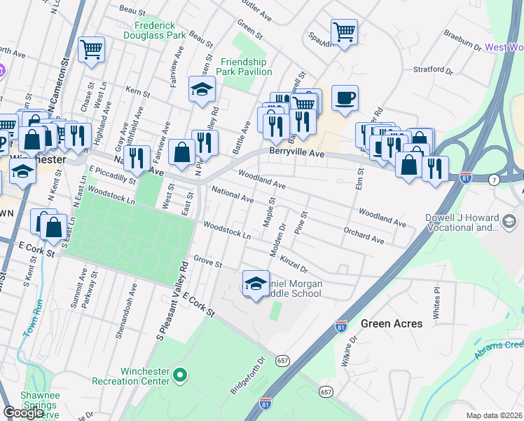 map of restaurants, bars, coffee shops, grocery stores, and more near 230 Chestnut Street in Winchester