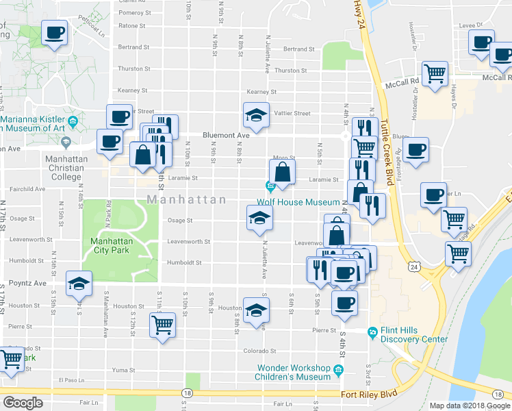 map of restaurants, bars, coffee shops, grocery stores, and more near 411 North Juliette Avenue in Manhattan