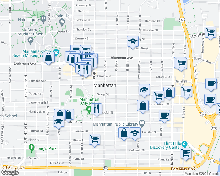 map of restaurants, bars, coffee shops, grocery stores, and more near in Manhattan