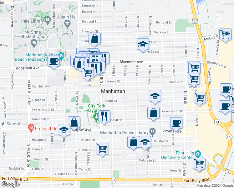 map of restaurants, bars, coffee shops, grocery stores, and more near in Manhattan