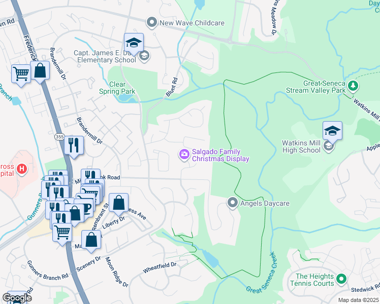 map of restaurants, bars, coffee shops, grocery stores, and more near 19930 Choctaw Court in Germantown