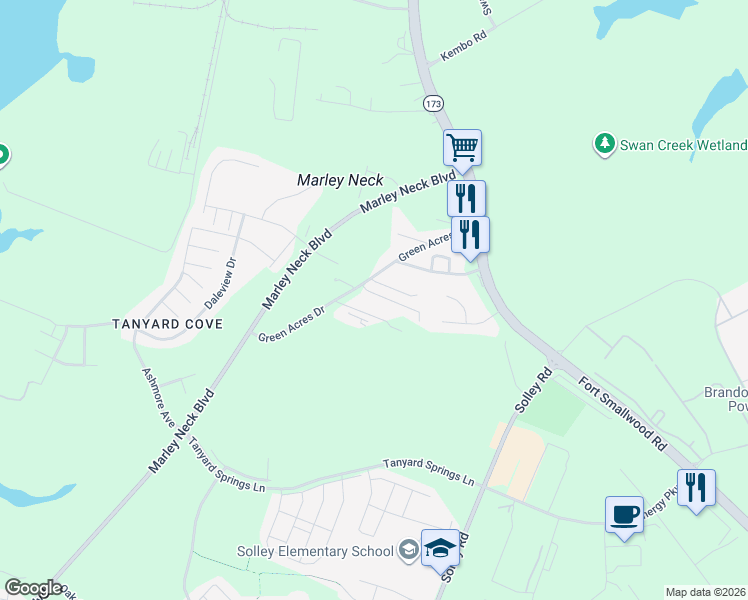 map of restaurants, bars, coffee shops, grocery stores, and more near 211 Green Ridge Lane in Glen Burnie