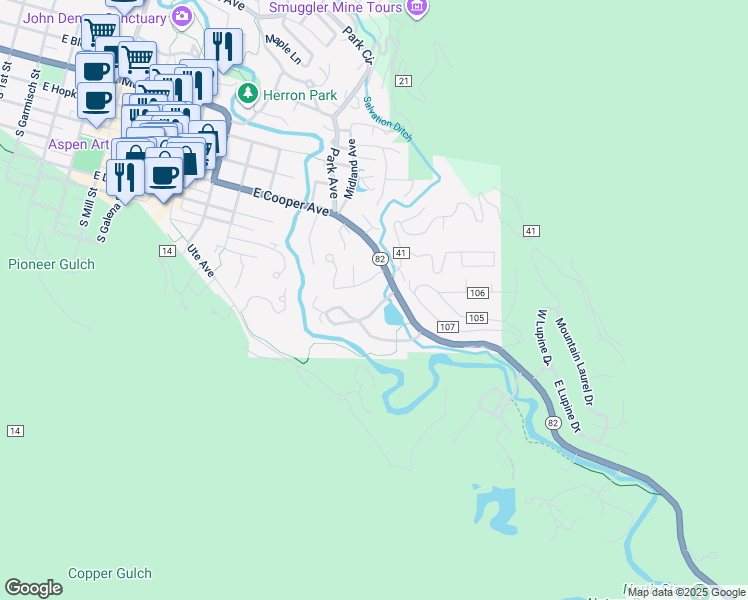 map of restaurants, bars, coffee shops, grocery stores, and more near 1404 Crystal Lake Road in Aspen
