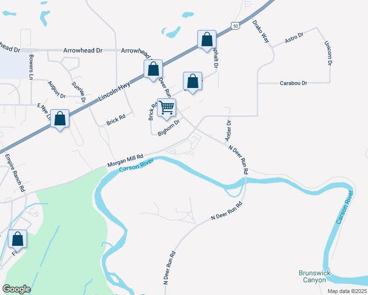 map of restaurants, bars, coffee shops, grocery stores, and more near 5665 Morgan Mill Road in Carson City