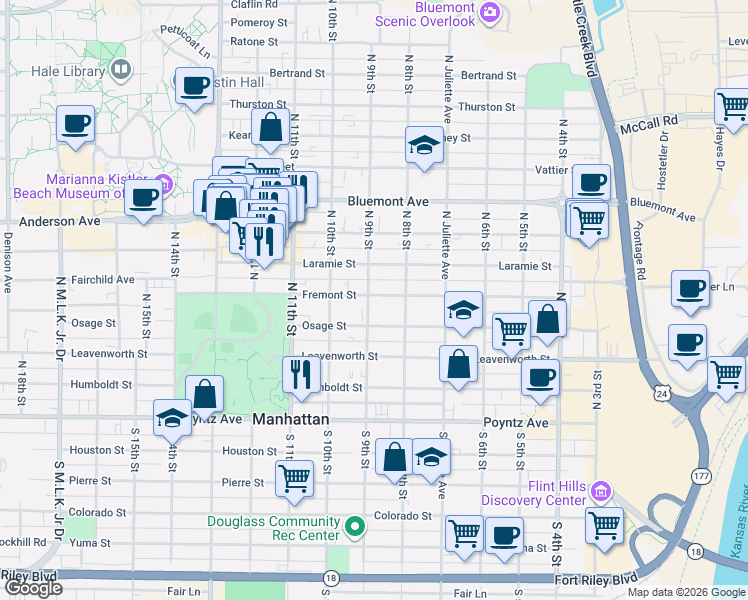 map of restaurants, bars, coffee shops, grocery stores, and more near 829 Fremont Street in Manhattan