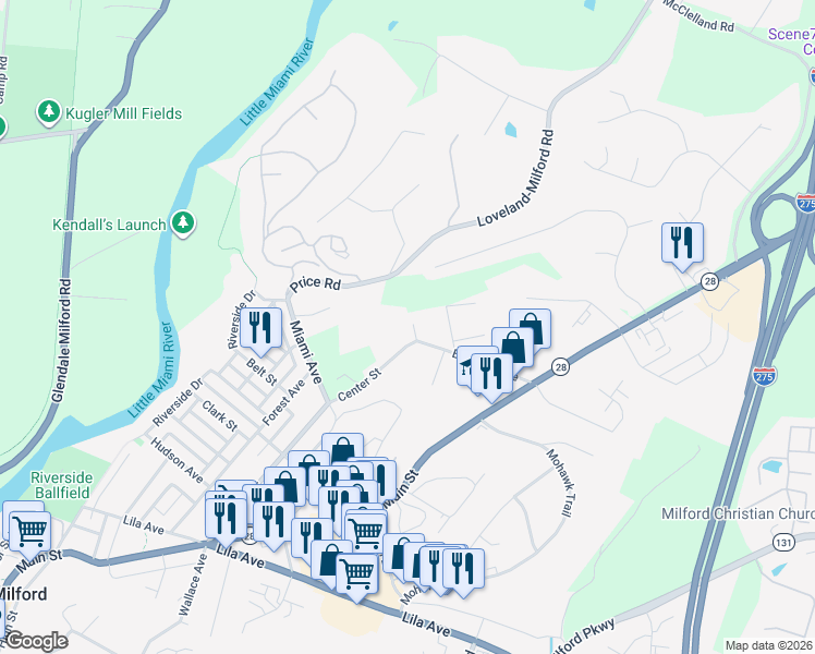 map of restaurants, bars, coffee shops, grocery stores, and more near 665 Brooklyn Avenue in Milford