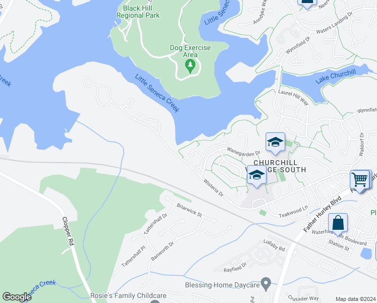 map of restaurants, bars, coffee shops, grocery stores, and more near 39 Lake Park Court in Germantown