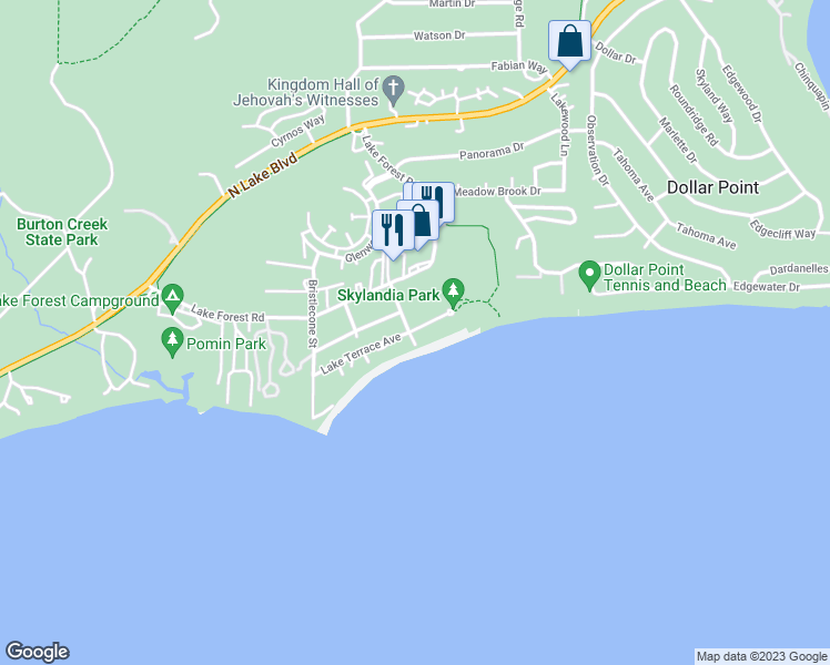 map of restaurants, bars, coffee shops, grocery stores, and more near 20 Aspen Street in Tahoe City