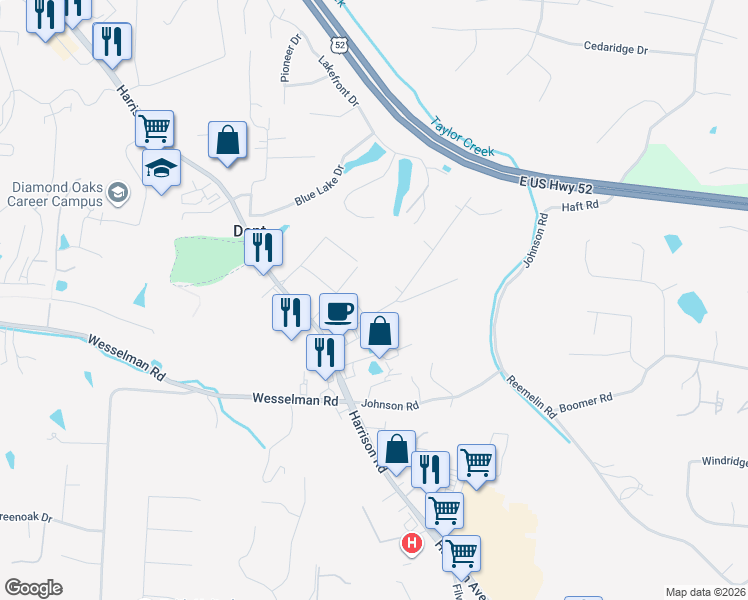 map of restaurants, bars, coffee shops, grocery stores, and more near 5045 Valley Ridge Road in Cincinnati