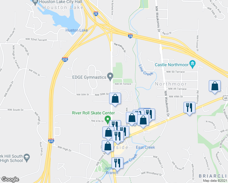map of restaurants, bars, coffee shops, grocery stores, and more near 4925 Northwest Gateway Avenue in Riverside