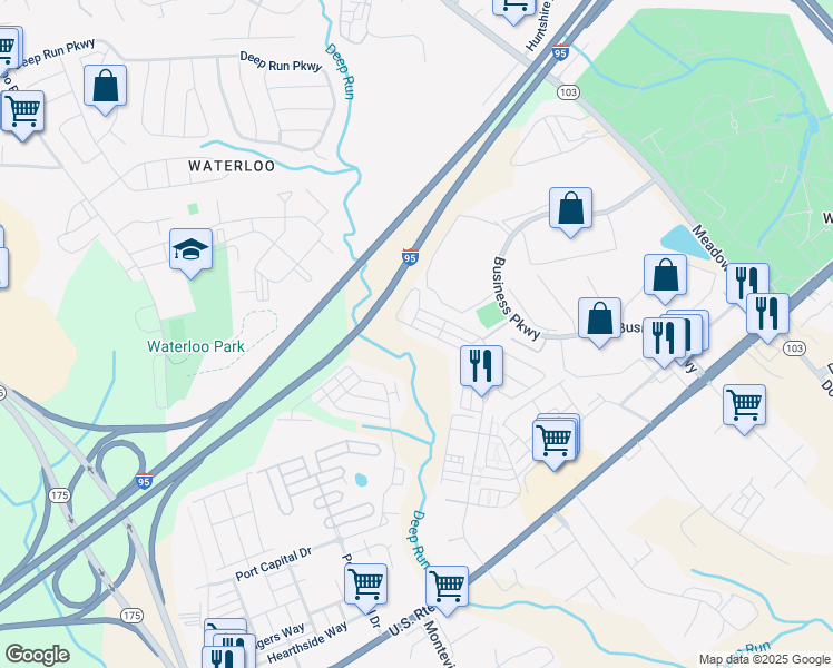 map of restaurants, bars, coffee shops, grocery stores, and more near 8029 Potter Place in Elkridge