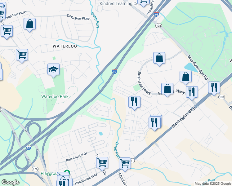 map of restaurants, bars, coffee shops, grocery stores, and more near 8029 Potter Place in Elkridge